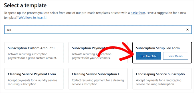 Select Subscription Setup Fee Form template Select Subscription Setup Fee Form template