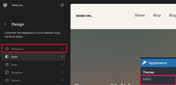 Launch site editor in WordPress Launch site editor in WordPress