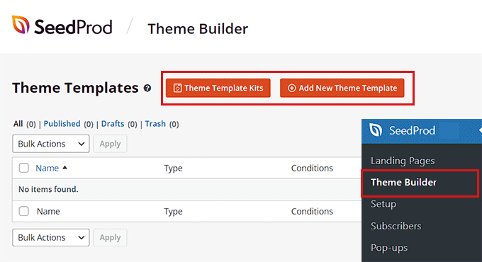 Click the Theme Template Kit button to create a theme Click the Theme Template Kit button to create a theme