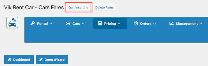 Quit Inserting Car Fares Quit Inserting button in VikRentCars