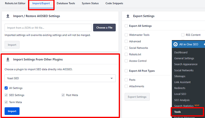 All in One SEO import SEO data All in One SEO import SEO data