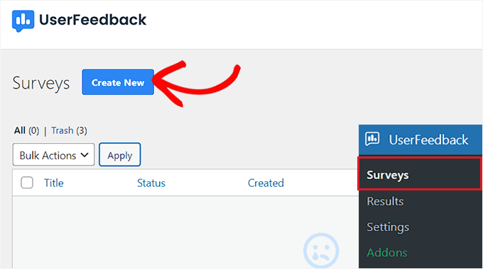 Click Create New button on Surveys page Click Create New button on Surveys page
