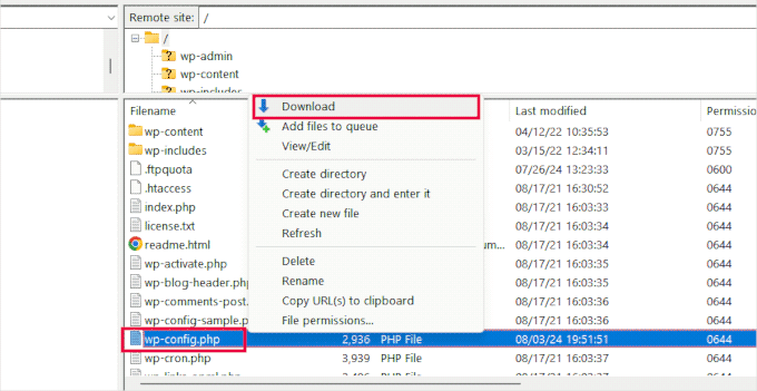 Download wp-config.php file to your computer for editing Download wp-config.php file to your computer for editing