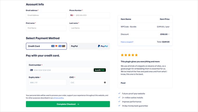 WPCode's checkout page WPCode's checkout page
