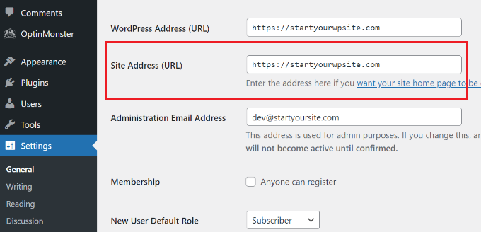 View your site address URL View your site address URL