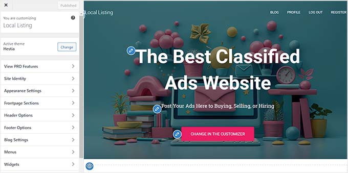 Edit ads site in the theme customizer Edit ads site in the theme customizer