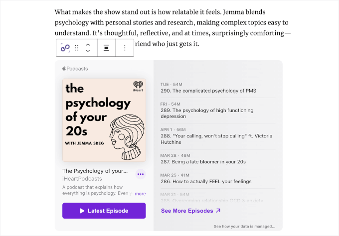 Apple Podcasts preview in the content editor Apple Podcasts preview in the content editor