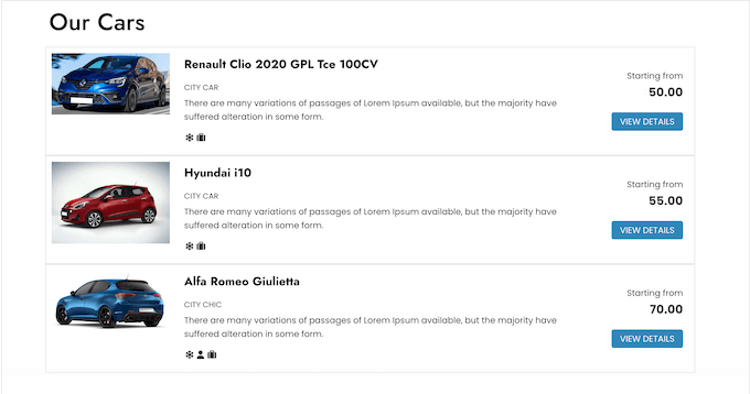 An example of a car rental system, created using a free WordPress plugin An example of a car rental system, created using a free WordPress plugin