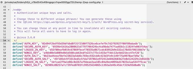 Security keys WordPress configuration file Security keys WordPress configuration file