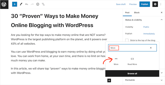 The WordPress More block, formerly the More tag The WordPress More block, formerly the More tag