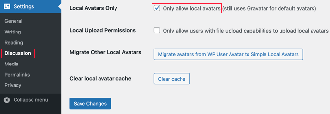 Allow Local Avatars Only Allow Local Avatars Only