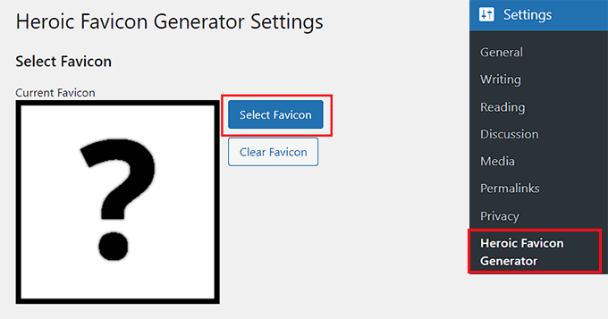 Click on Select Favicon button Click on Select Favicon button