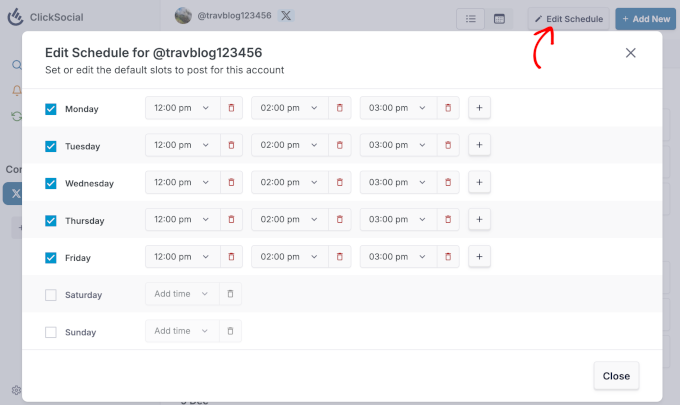 ClickSocial schedule settings ClickSocial schedule settings