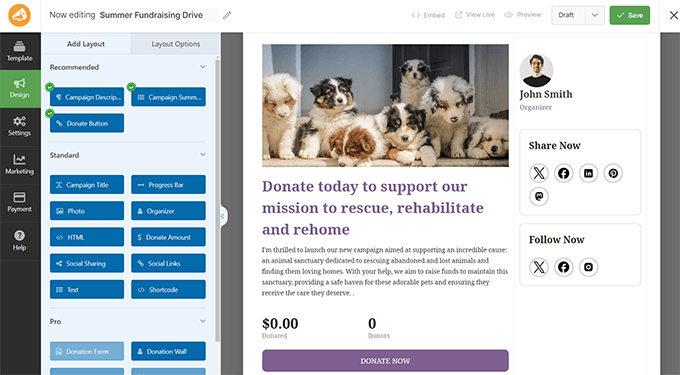 WPCharitable campaign designer WPCharitable campaign designer