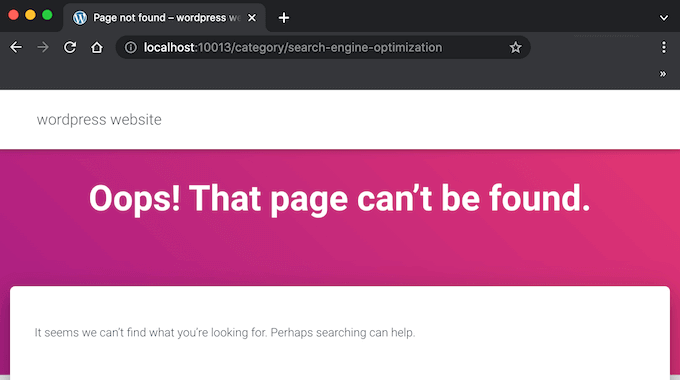 A 404 error page on a category archive page A 404 error page on a category archive page