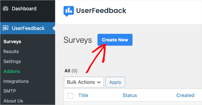 userfeedback-survey-addnew UserFeedback's Add New button