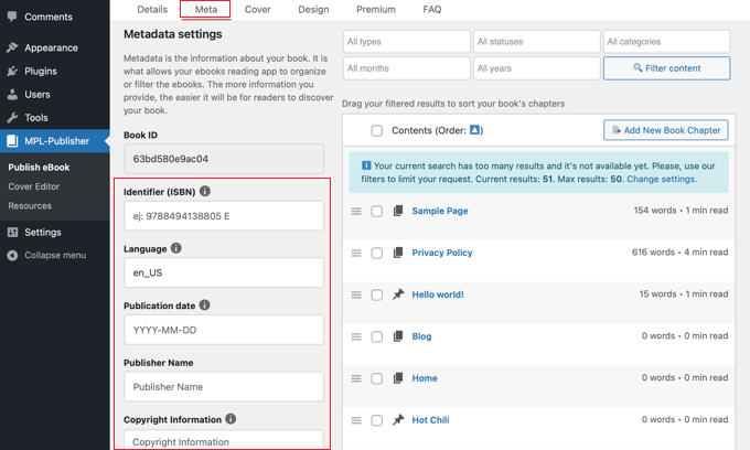 Entering the Book Metadata in MPL-Publisher Entering the Book Metadata in MPL-Publisher