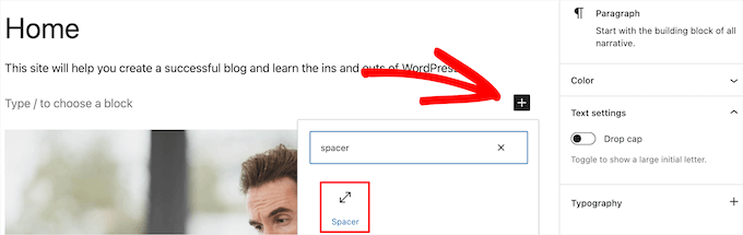 Add spacer block to page Add spacer block to page
