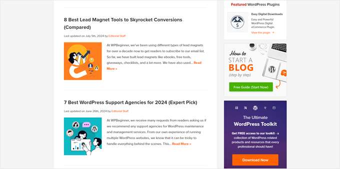Example of featured images in WPBeginner Example of featured images in WPBeginner