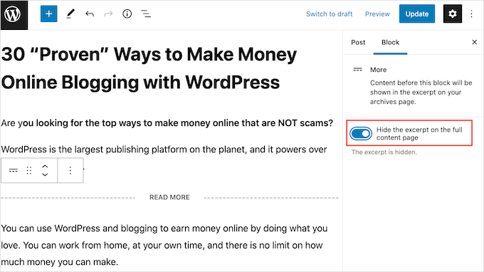 Hide the WordPress More block content Hide the WordPress More block content