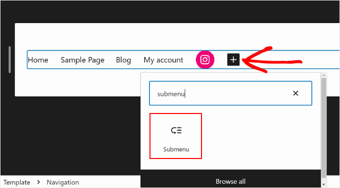 Selecting the Submenu block in Navigation inside WordPress Full Site Editing Selecting the Submenu block in Navigation inside WordPress Full Site Editing