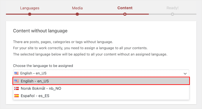 polylang-setup-content Polylang's main language setup