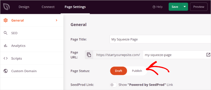 Publish squeeze page Publish squeeze page