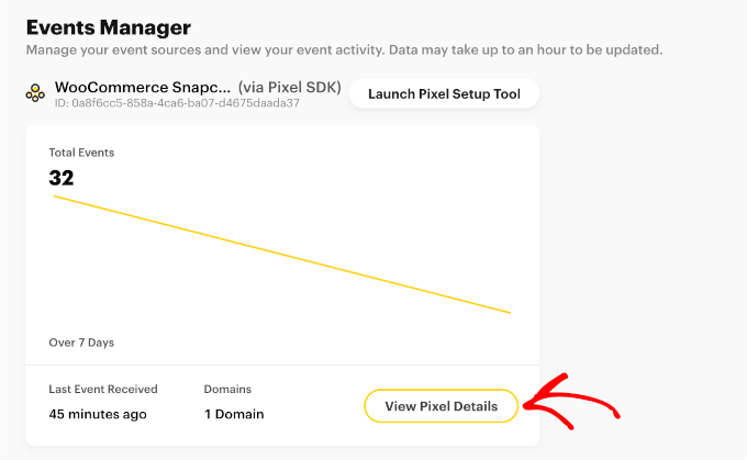 snapchat-eventsmanager-viewpixeldetails View pixel details buttons in Snapchat