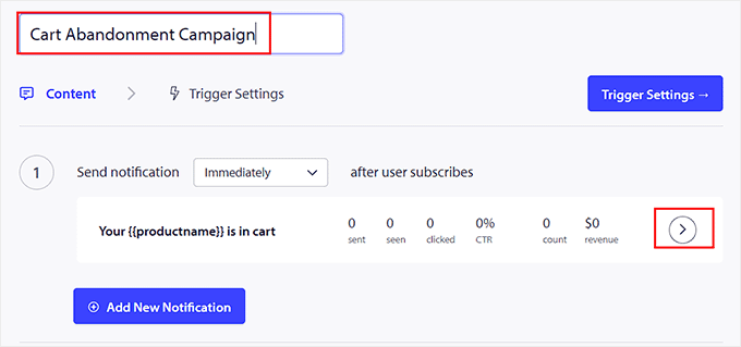 Edit the cart abandonment push notification template Edit the cart abandonment push notification template
