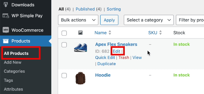 edit product edit product