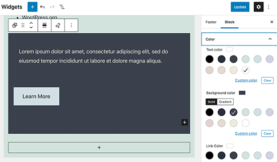 Editing blocks in widget areas in WordPress 5.8 Editing blocks in widget areas in WordPress 5.8
