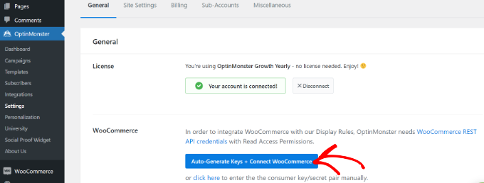Auto generate keys and connect WooCommerce Auto generate keys and connect WooCommerce