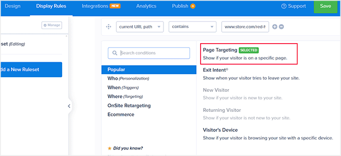Choose page targeting for product recommendation popup Choose page targeting for product recommendation popup