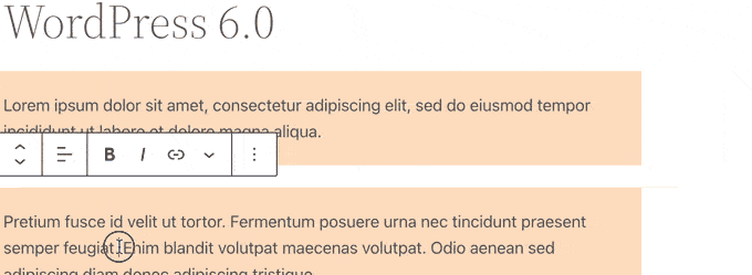 Selecting text across multiple blocks in WordPress 6.0 Selecting text across multiple blocks in WordPress 6.0