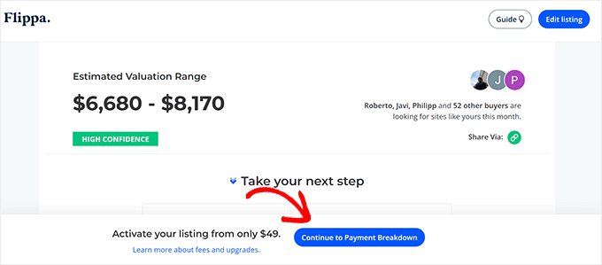 Activate Flippa listing Activate Flippa listing