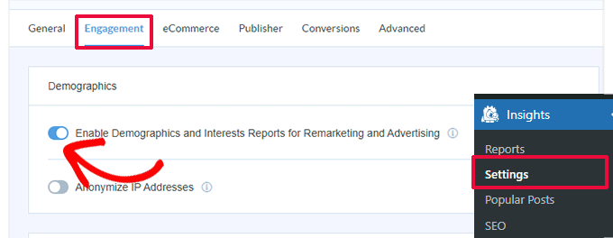 Turn on demographics in MonsterInsights Turn on demographics in MonsterInsights
