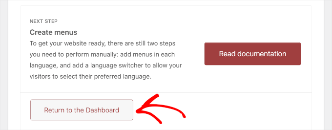 polylang-setup-returntodashboard The Return to dashboard button on Polylang's setup