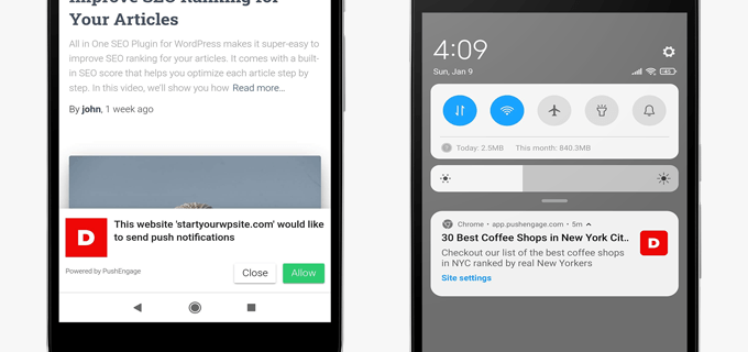 Mobile web push notifications Mobile web push notifications