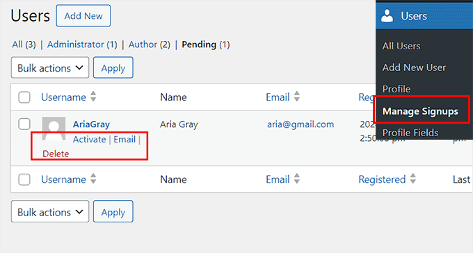 Manage signups Manage signups