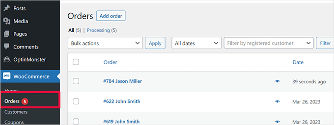 Click on an individual order Click on an individual order