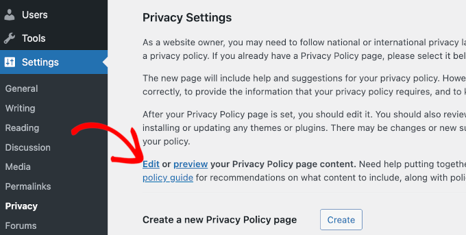 Editing privacy policy Editing privacy policy
