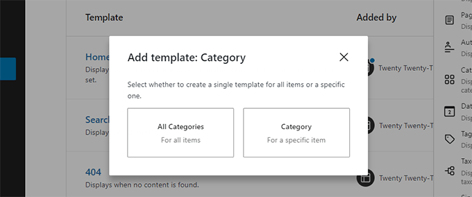 Create category template Create category template