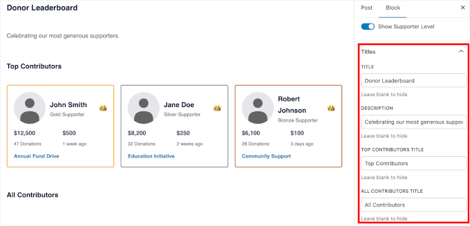 Configuring title settings