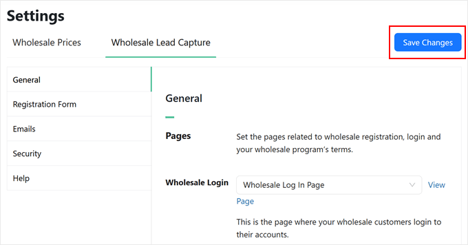 Saving changes to Wholesale Registration Form settings Saving changes to Wholesale Registration Form settings