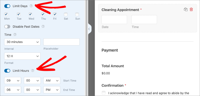 limit days and hours wpform limit days and hours wpform