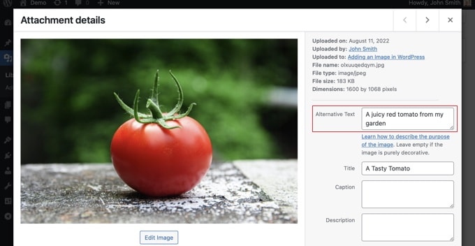 Viewing or editing the alt text for your image in the WordPress media library Viewing or editing the alt text for your image in the WordPress media library