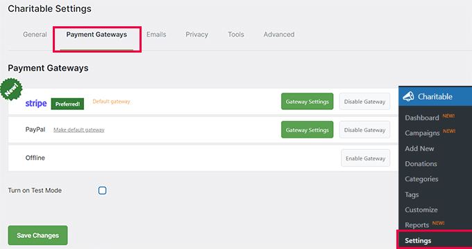 WPCharitable default payment options WPCharitable default payment options