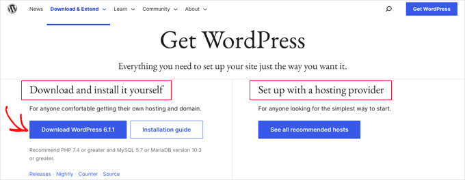 Click the 'Download WordPress' Button Click the 'Download WordPress' Button