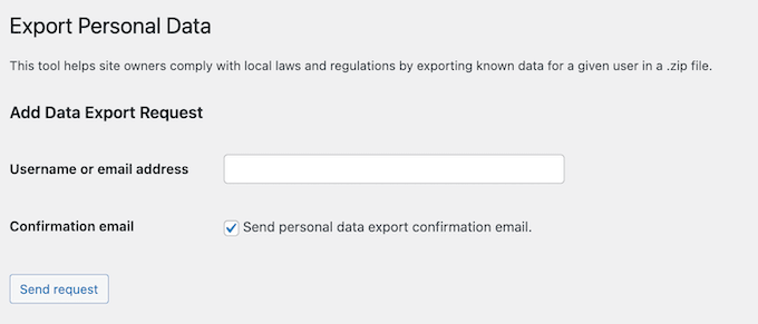 Exporting a copy of the user or visitor's personal data Exporting a copy of the user or visitor's personal data