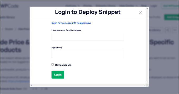 Logging in to deploy a WPCode code snippet Logging in to deploy a WPCode code snippet